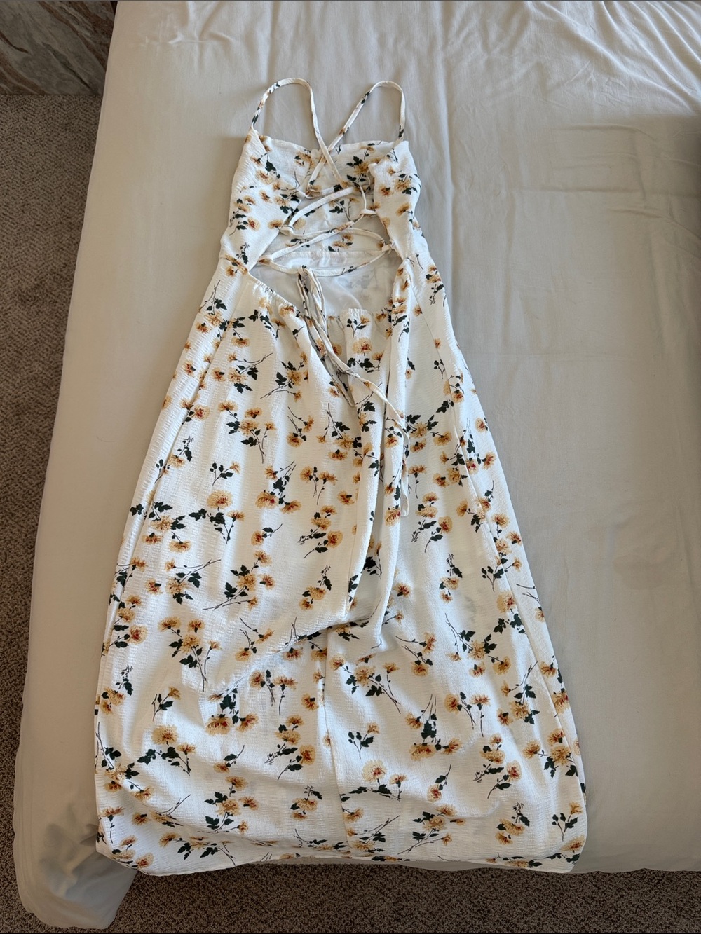 White Floral Maxi Dress with Yellow Blooms - Picture 2 of 3